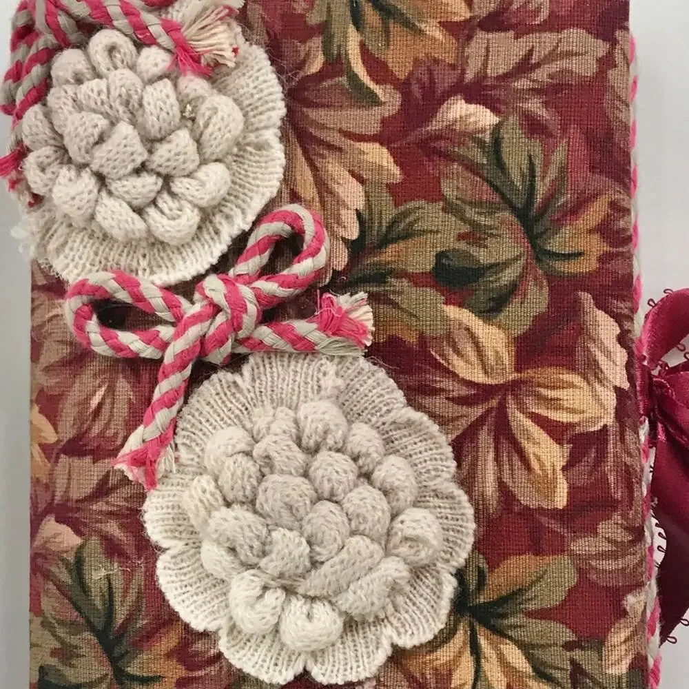 Handcrafted Fabric Floral Fabric Maroon Hand Made Journal NWOT